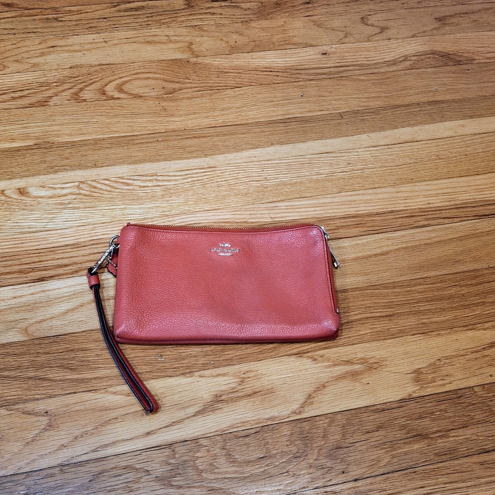 Coach Pebbled Leather Wristlet Wallet OS Electric Red Coach